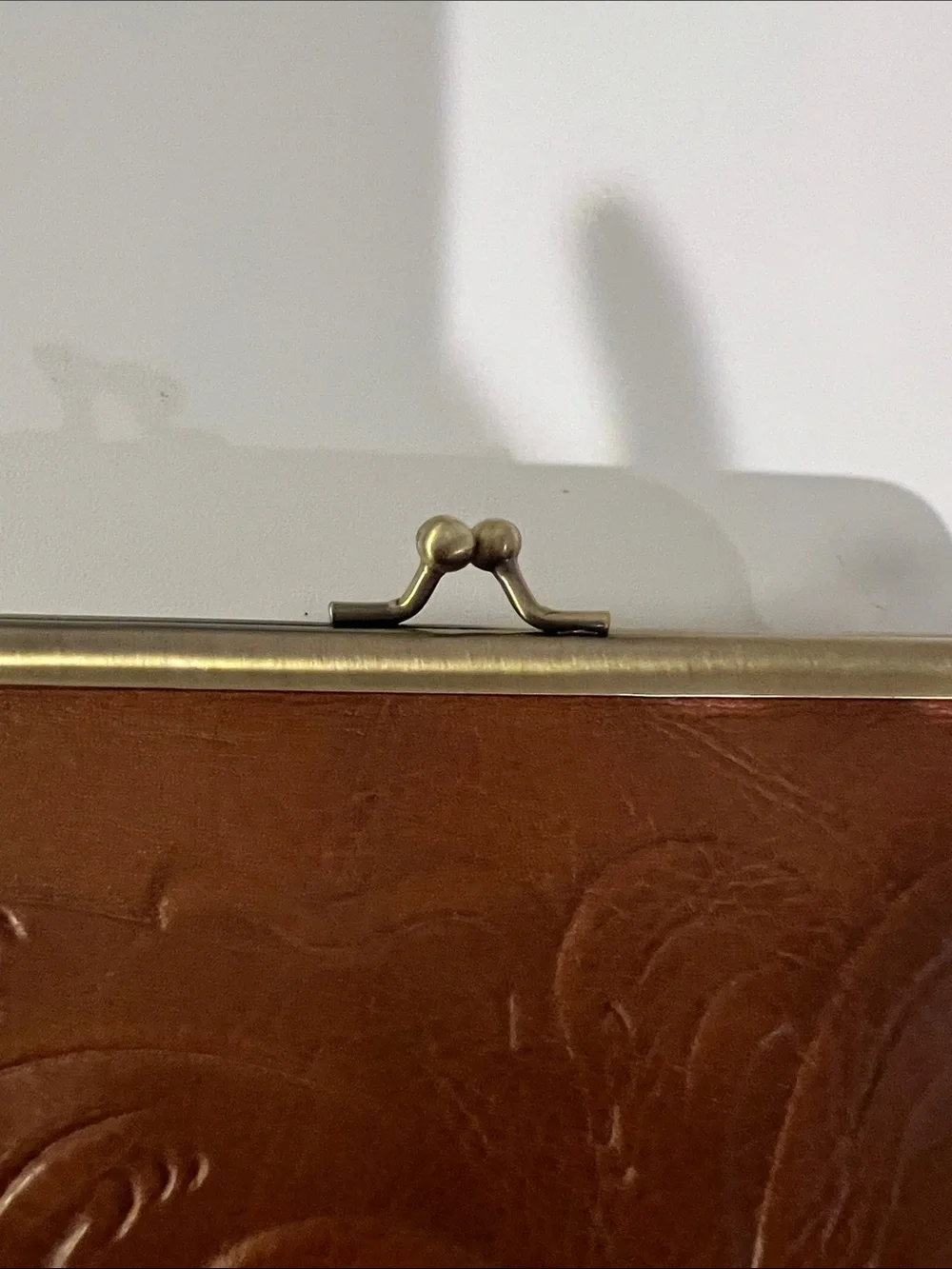 Patricia Nash Tan Embossed Leather Frame-Top Clutch